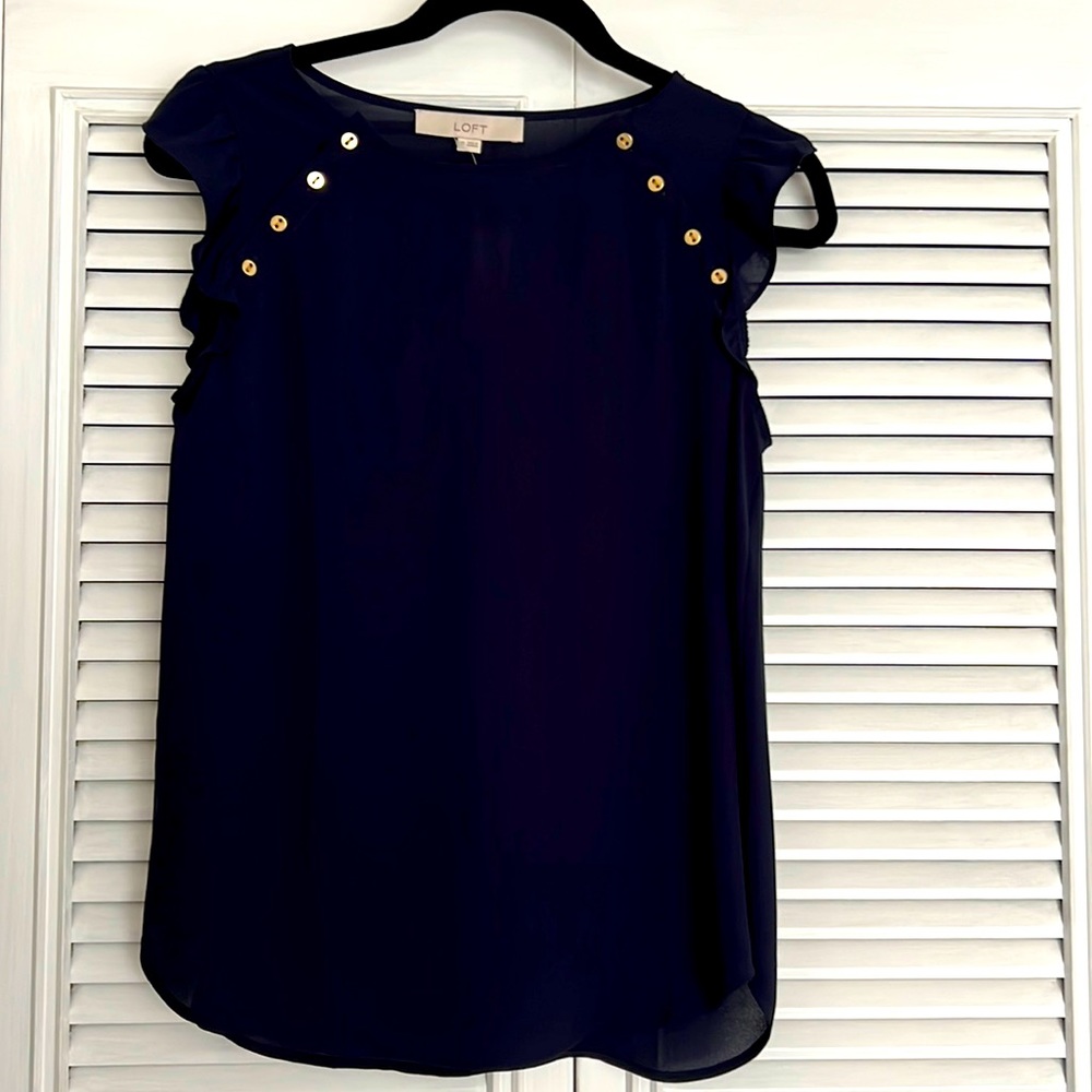 NWT Loft, navy tank top with gold buttons, size XS